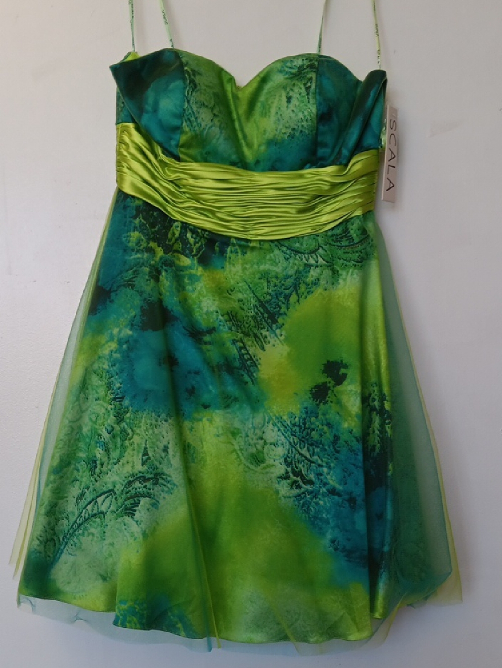 Vintage Scala Lime and Teal Strapless Cocktail Dress